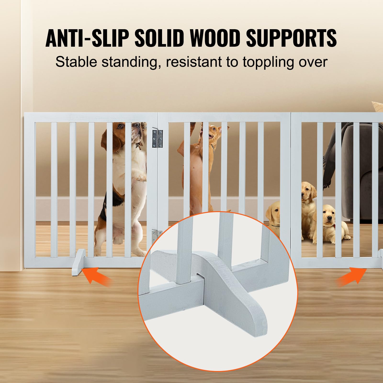 VEVOR Freestanding Dog Gate, Wooden Free Standing Pet Gate 60 W x 24 H,4 Panels Foldable Dog Gate for Wide & Narrow Passageways,